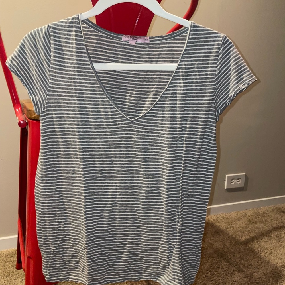 Calypso St. Barth Gray Striped V-Neck Tee